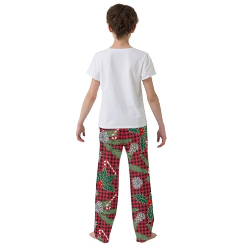 Berry Pine Cone Plaid Boys Long Pants Soft Trousers Elastic Waist Kids Lounge Bottoms with Pockets S-XL3