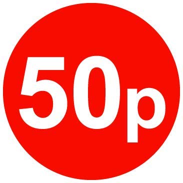 30mm Price Stickers Pack of 500 - Red - 50p — image 1