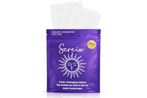 Serein Color-Changing UV Detection Tattoos – Temporary Sun Exposure Reminder Tattoos for Kids and Adults, 24 Pack