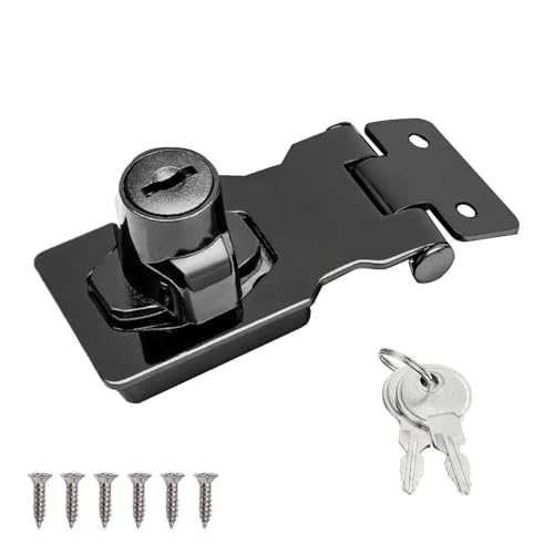 Wopanxye ツイストノブキー付きドア補助錠, ブラック 防犯南京錠留め金, ステンレススチール製クラスプバックル 用途 ゲート, ガレージドア, 木製シェッド, 収納ボックス, ネジ穴式, 2.5インチ