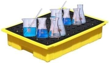 Modular Spill Containment Tray - Yellow Plastic Non-Spill Platform, Moisture Resistant, 72x72x16cm, Ideal for Chemical Storage & Hazardous Material Safety