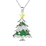 IMINI Crystal Christmas Tree Pendant Necklace, Green Enamel Charms with Gold-tone Lucky Star, 40+5cm Adjustable Chain, Dainty Holiday Festival Ornament Theme Party Jewellry Gift