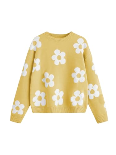 Image of BEAUDRM Girl's Cute Bow Sweater Crew Neck Long Sleeve Drop Shoulder Loose Pullover Tops
