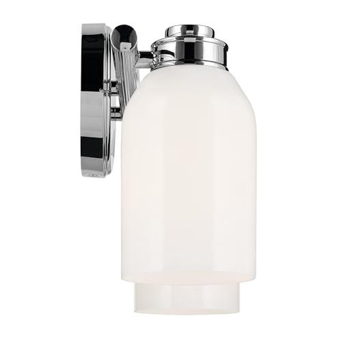 Image of Kichler Shae 2-Light Vanity Light, Chrome | Vanity light with white opal glass for bathroom vanities and mirrors (15 inch x 9 inch), 55201CH