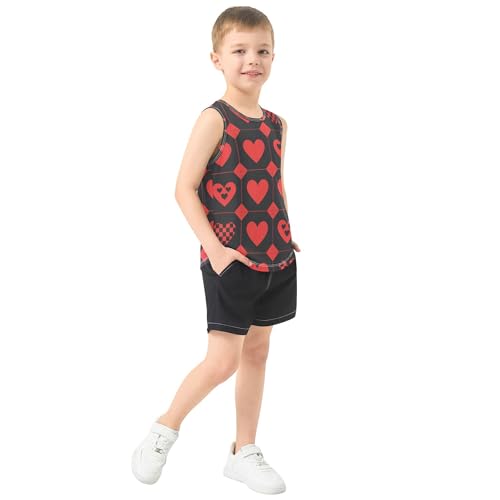 Hearts Checked Children Tank Tops Sleeveless Teens Vest Work Out Clothes for Biking Jogging Beach 3T4
