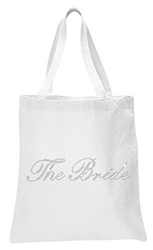 Varsany - Bolsa de regalo de boda, algodón con cristales, color blanco, tela, La novia, L Cover
