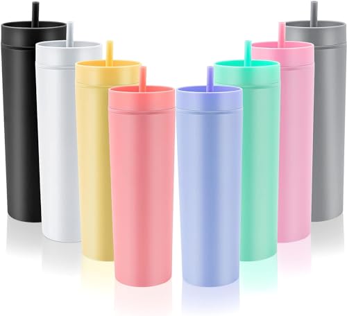 8 Stück dünne Trinkgläser, 473 ml, matt, pastellfarben, Acryl, doppelwandig, Kunststoffbecher mit Deckel und Strohhalmen, Vinyl, DIY-Geschenke, wiederverwendbare Becher für kalte heiße Getränke, 8 Stück dünne Trinkgläser, 473 ml, matt, pastellfarben, Acryl, doppelwandig, Kunststoffbecher mit Deckel und Strohhalmen, Vinyl, DIY-Geschenke, wiederverwendbare Becher für kalte heiße Getränke,