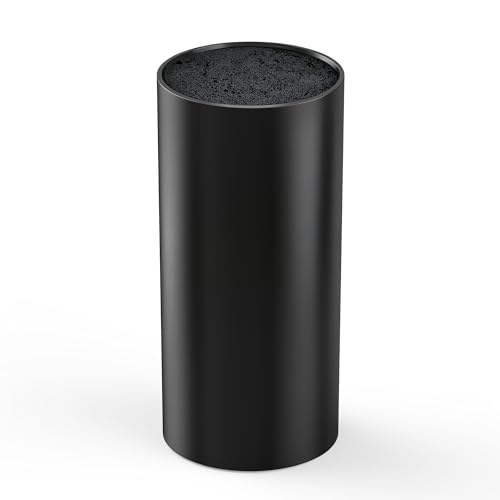 Bloque para cuchillos sin cuchillos, color negro, bloque universal con cerdas extraíbles, para 5-8 cuchillos de todo tipo (plástico, abertura redonda)