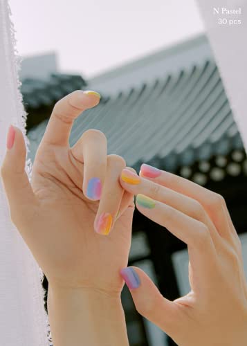 ohora Semi Cured Gel Nail Strips (N Pastel) - Works with Any UV Nail Lamps, Salon-Quality, Long Lasting, Easy to Apply & Remove - Includes 2 Prep Pads, Nail File & Wooden Stick - Image 6