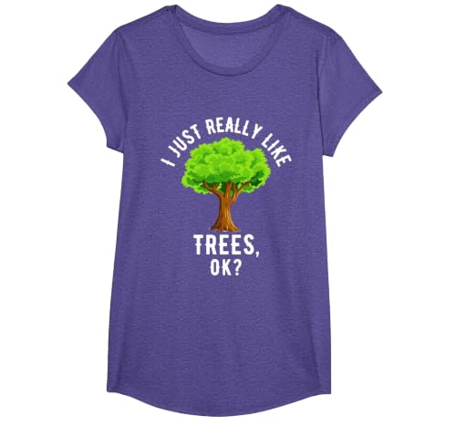 I Just Really Like Trees, OK? T-Shirt, Girls, Purple Heather, Large