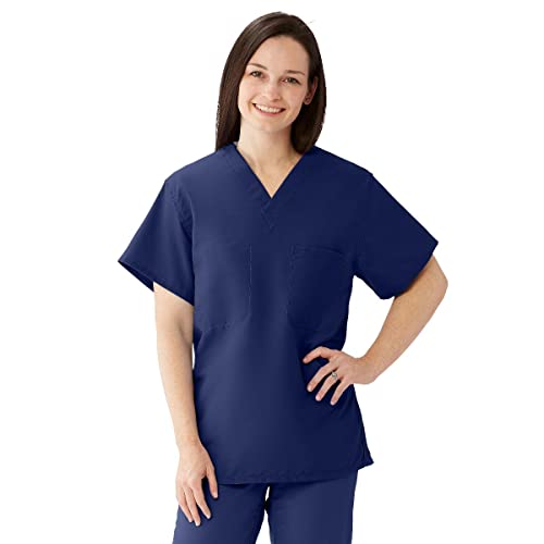 Medline Comfortease Unisex Reversible Scrub Top, 2 Pockets, Midnight Blue, Size Medium #TOP1