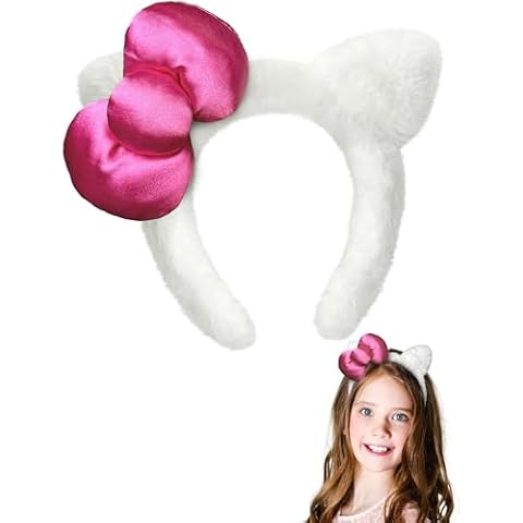 Kitty Ears Bow Headband White Cat Ears Hair Accessories Kitty Christmas Gifts for Girls Women (Rose) Cover
