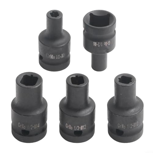 YobiLife Juego de llaves de vaso de 1/2 pulgada de 6 a 14 mm, cuadradas, para llave de trinquete, acero al cromo vanadio, 5 piezas