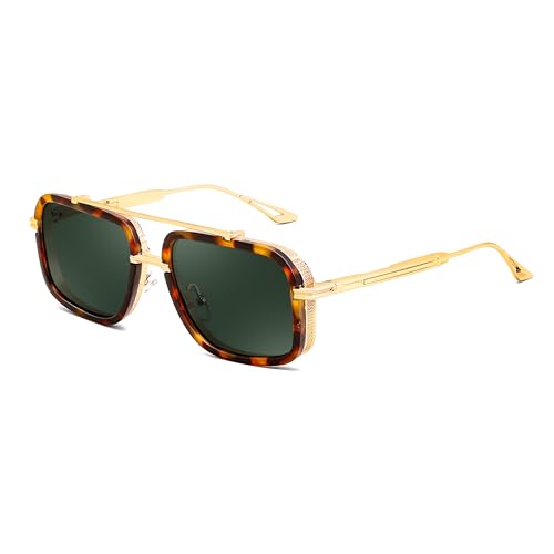 FEISEDY Mens Women Sunglasses Vintage Pilot Square Trendy Metal Fishing Driving Sun Glasses B4189
