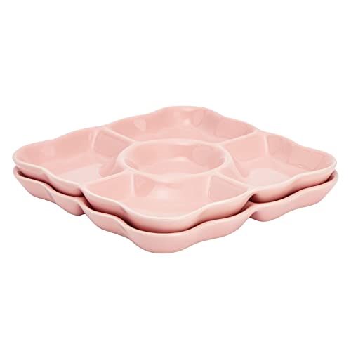 Juvale 2 Pack Porcelain Divided Serving Tray For Appetizers, 5 Compartments (Light Pink, 9.5 In) #TOP4