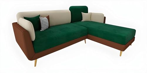 Image of Stylish & Modern Cushioned Couch Relax sectional Sofa in Fabric & Velvet and Heavy Duty Sofa for bedrooms, Living Rooms Guest Rooms Home and Office-(LHP 4 Seater Green & Brown).