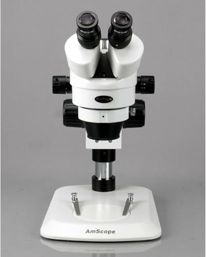 Image of AmScope SM-1BN Professional Binocular Stereo Zoom Microscope, WH10x Eyepieces, 7X-45X Magnification, 0.7X-4.5X Zoom Objective, Ambient Lighting, Pillar Stand