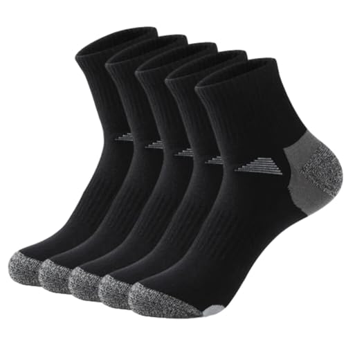 Men's Athletic Ankle Socks 5 Pack Mens Casual Running Sock Sports Socks Absorbing Sweat Anti-Odor Cotton Socks Size 6-12 (Black)