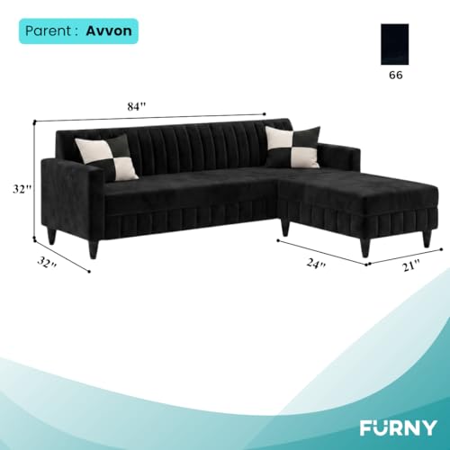 Image of FURNY Gracina 5 Seater L Shape Sofa Set with Movable Ottoman | Flexible Left or Right Layout | Plush Velvet Fabric (Black) | Perfect for Living Room, Guest Room & Office