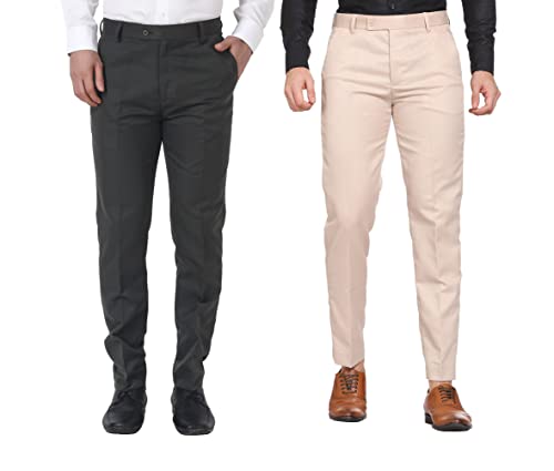 Image of MALENO Men Formal Trouser Regular Fit Solid | Soft and Breathable Pant Combo (Pack of 2)
