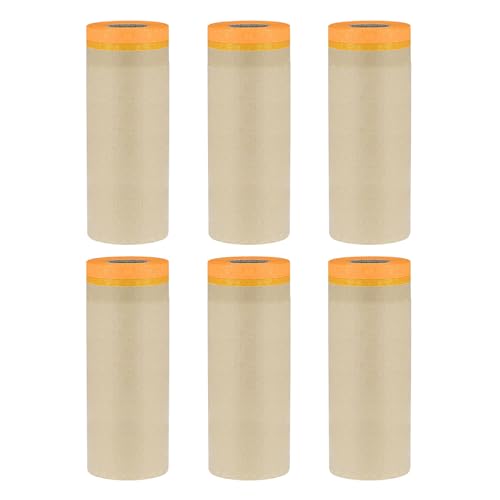 Image of uxcell 6pcs Pre-Taped Masking Paper 18 Inch x 49 Feet Brown Paper High-Tack Tape Painters Film for Painting Automotive Floor Protection and Covering, Orange