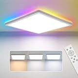 SHILOOK LED Deckenleuchte Dimmbar Flach mit Fernbedienung,24W IP44 Deckenlampe Panel Farbwechsel RGB für Schlafzimmer/Wohnzimmer/Kinderzimmer/Bad,2400LM Eckig Ultraslim,Modern Weiss 3000K-6500K
