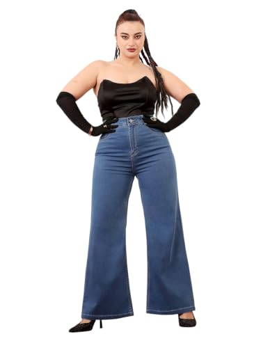 Image of Miss Chase A+ Women's Wide-Leg High-Rise Regular-Length Stretchable Cargo Denim Jeans