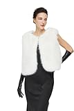 BEAUZSUZSANA Women Faux Fur Mink Vests with 2 Pockets Winter Fall Open Front Sleeveless Jacket Outwear (White,M)