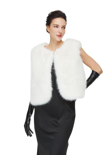 Women Faux Fur Mink Vests with 2 Pockets Winter Fall Open Front Sleeveless Jacket Outwear
