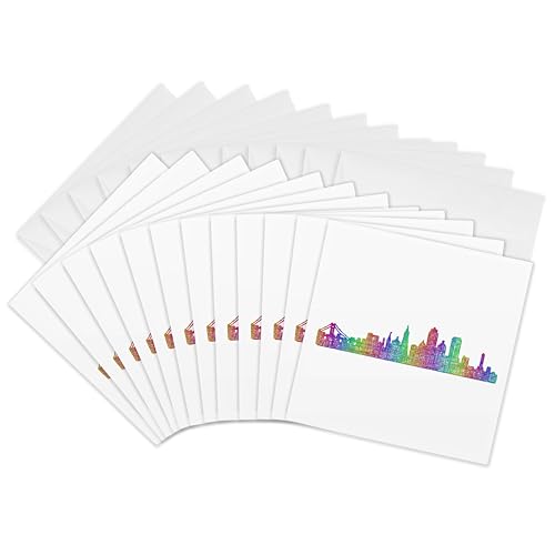 Cartes de vœux San Francisco multicolores 15x15cm | Lot de 12 cartes correspondance et enveloppes