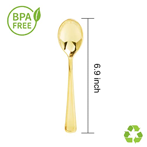 Liacere 200 Pack Gold Plastic Spoons - 6.7 inch Heavy Duty Plastic Spoons - Heavyweight Gold Disposable Spoons for Parties & Weddings & Restaurants & New Year - Thumbnail 3