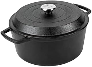 Prestige x Nadiya Cast Iron Casserole Dish with Lid - Black Cast Iron Dutch Oven Cooking Pots, 4.5L, Pre seasoned, Induction Suitable, Oven Safe & Toxin Free Cast Iron Pot