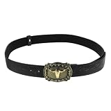 Healeved Cinturón Vaquero Ajustable para Hombre y Mujer 130 CM de Piel Sintética Negra con Hebilla Grande Metálica con Grabado Floral, Cinturón Occidental para Jeans y Uso Casual Laboral