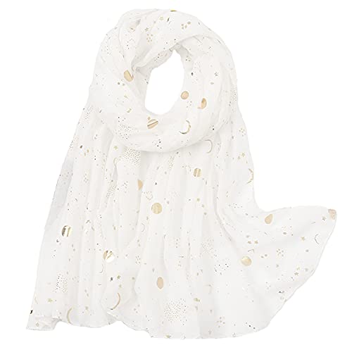 KAVINGKALY Femmes Feuille D'or Étoiles Écharpes Dames Écharpe Légère Paillettes D'or Shimmer Écharpes Châle Wrap (Blanc)