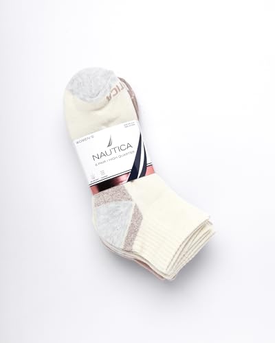 Image of Nautica Womens High Quarter Socks Moisture Wicking Cushioned Socks, 6 Pack | Dri-Motion Moisture Wicking Stretch Fabric, Cushioned Key Areas, Reinforced Heel and Toe, High Quarter Cut, Shoe Size 4-10