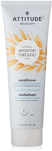ATTITUDE Unscented Hair Conditioner for Sensitive Skin, Extra Gentle & Volumizing, Plant- and Mineral-Based Ingredients, Soothing Oatmeal, Vegan and Cruelty-free, Fragrance Free, 8 Fl Oz