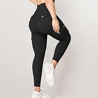 Generisch Cargo Leggings Damen Lang High Waist Leggings mit Taschen Scrunch Po Blickdicht Kompressionsleggins Gym Yoga Sporthose (Schwarz,L) – Ansicht 3
