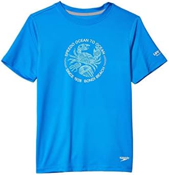 Speedo Kids Boy's Short Sleeve Graphic Swim Shirt (Little Kids/Big Kids) Blue Lemonade LG (14-16 Big Kids)