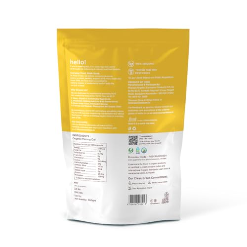 Image of Pure & Sure Organic Yellow Moong Dal (Split) 1Kg | 100% Natural Mung Dal Chilka | Unpolished | Vegan, Gluten-Free, Non GMO | Chemical Free & Pesticides Free| Patented Steam Sterilized| 500gm each (Pack of 2)