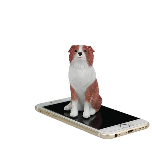 Kleine Border Collie-Figur aus Kunstharz, 8 cm, Geschenke, Gedenkgeschenke, Hundefiguren, Auto-Dekoration, Sammlerstück, Border Collie, Statue, Skulptur, Geschenke (Rot Weiß, L: 5,9 cm x B: 4 cm x H: