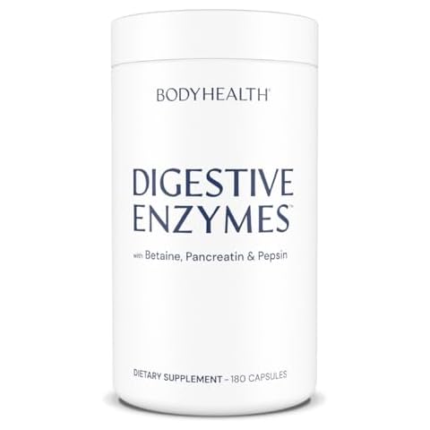 BodyHealth Digestive Enzymes Full Spectrum Digestive Support (180 caps), Betaine, Pepsin, Pancreatin BPP Loaded with Enzymes and Probiotics, Relief for Stomach Bloating, Heartburn, Gas, Constipation Cover