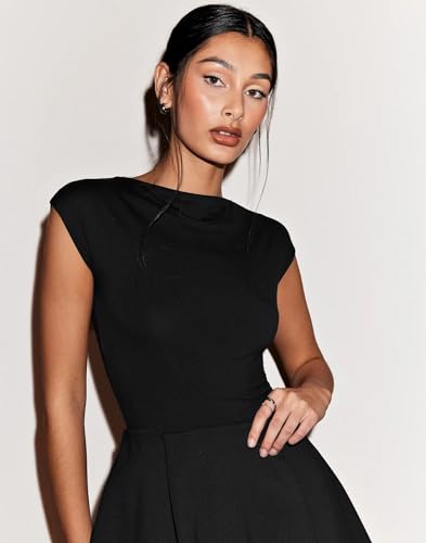 Image of SIGHTBOMB Ultra Soft Fabric Afford LUX Edition Double Layered Boat Neck Folded Cap Sleeves SOFTLINE Cuddle TOP for Women