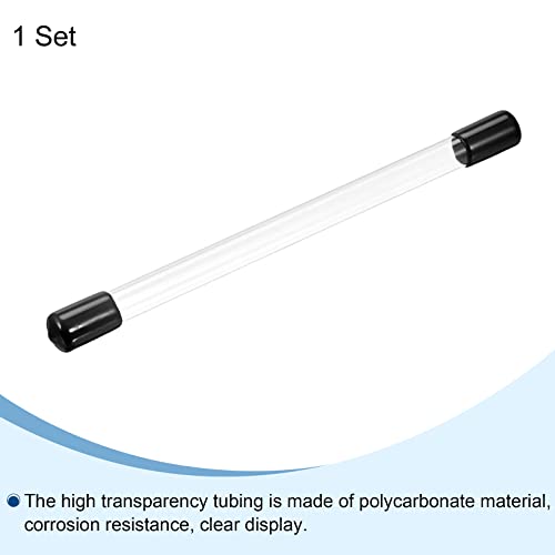 Image of PATIKIL Clear Rigid Tube Round Plastic Tubing with Black Rubber Caps Polycarbonate Water Pipe, 305mm / 12 Inch Length, 10mmx11mm /0.4 inchx0.43 inch, 1 Set