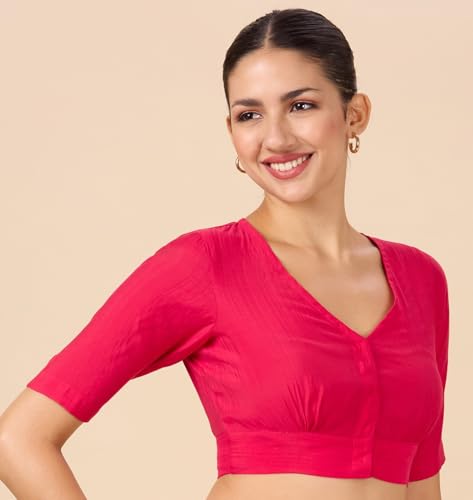 Image of Studio Shringaar Women Viscose Half Sleeve Smart V Neck Readymade Saree Blouse