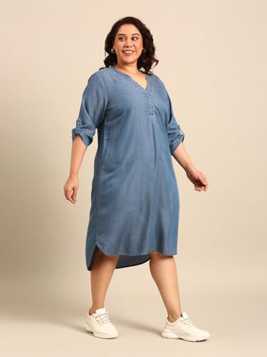 Image of The Pink Moon Women's Midi A-Line Plus Size Denim Dress - (DRS NIM18 Tencel)