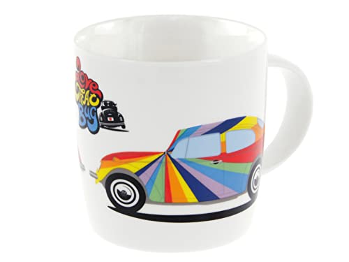 BRISA VW Collection - Volkswagen Escarabajo Coche Beetle Taza grande de Café de Porcelana (New Bone China) en Caja de regalo, Copa de Té, Decoración de la Mesa/Camping/Souvenir (Rayas/Multicolor)