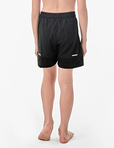 Irelia Boys Box Brief Liner Compression Mesh Athletic Shorts Pocket Kids Quick Dry Active Sports Shorts With Reflective Strip Black 7-8 #TOP4