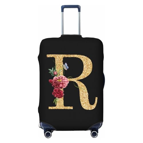 Tropical Flowers Golden Letter R Travel Luggage Cover Suitcase Protector Bag,Double-Sided Printed Fits 18-32 Inch Luggage,Suitcase Sleeve For Kid And Adult,Small