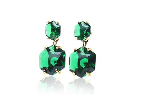 Boucles d'oreilles hexagonales en émeraude verte pour bijoux de mariée