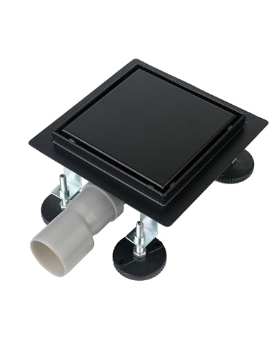 S SIENOC Duschrinne, Siphon mit Geruchsstop und Haarsieb Randablauf Befliesbar Edelstahl Ablaufrinne, Bodenablauf, Duschablauf sehr flach (2 in 1 *befliesbar Schwarz, 30x30cm)